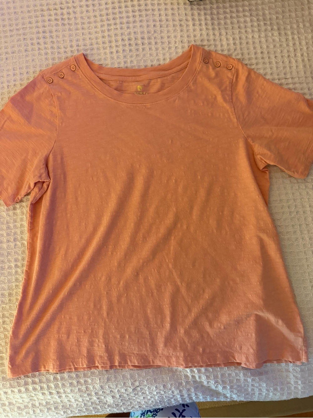 Spartina 449 Coral-Peach Short Sleeve Button-Shoulder Tee - Picture 1 of 2